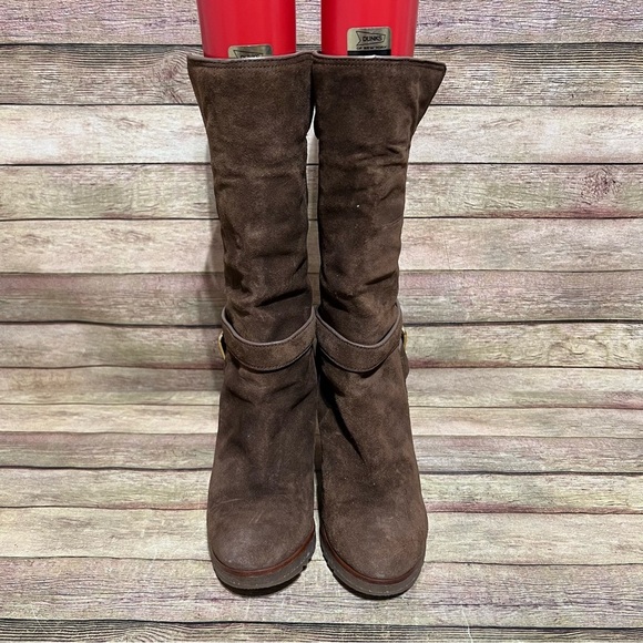 Prada Brown Suede Heeled Boots - Picture 6 of 11